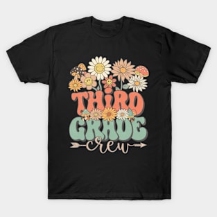 Back To School Retro Groovy Wildflower Third Grade Crew Funny Teacher Girls T-Shirt